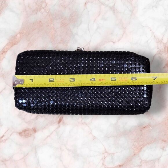 Vintage Bags by Marlo Metal Mesh Kisslock Clutch Black Copper Silver Retro - Picture 8 of 10